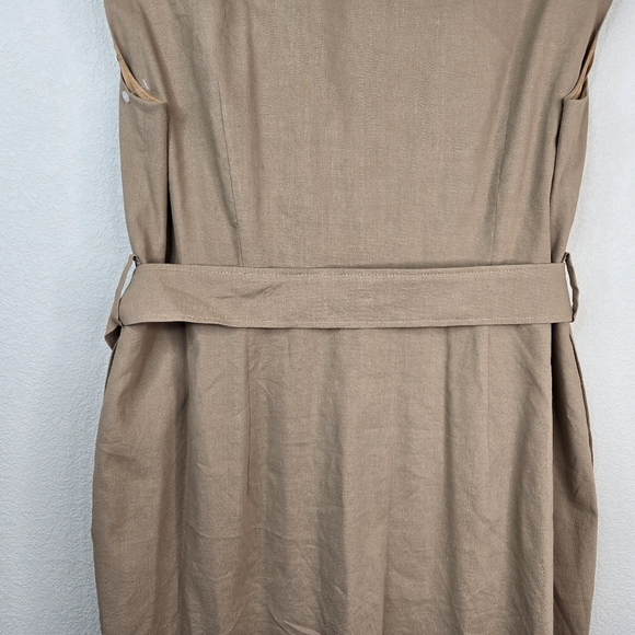 Boss Womens Career Dress Sz 14 Faux Wrap Linen Blend Pockets Lined Beige Belted - Picture 10 of 16